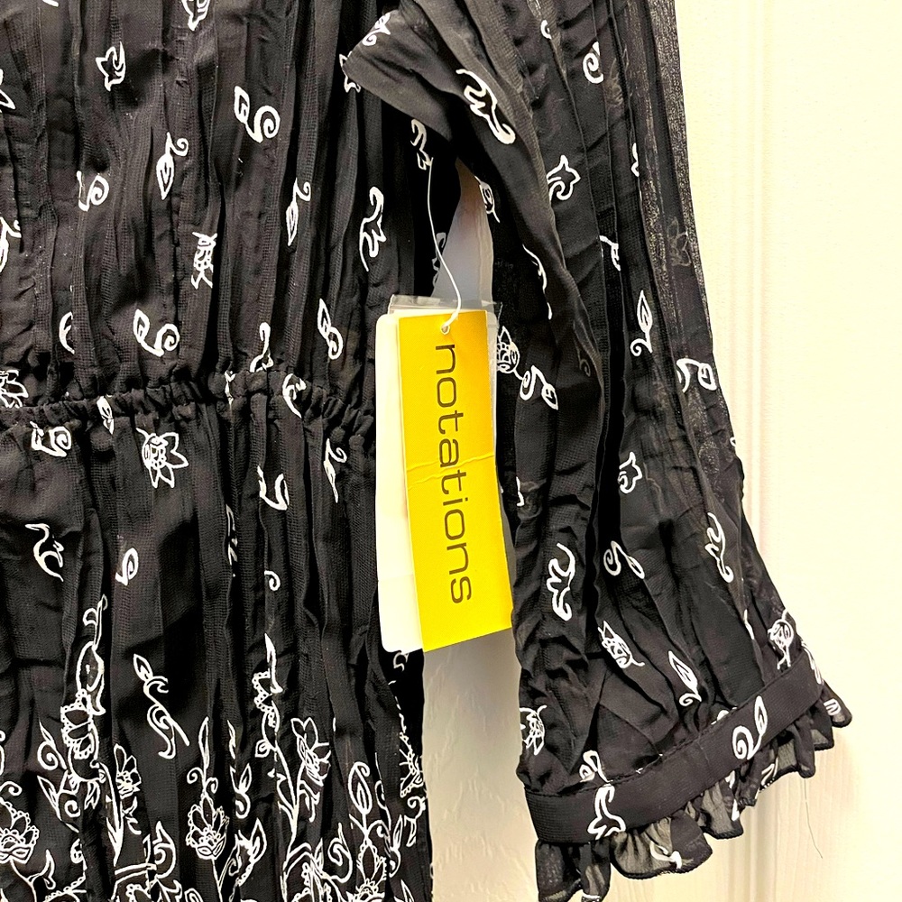 NEW Notations Black and White Babydoll Paisley Two-Layer Long Sleeve Blouse - Picture 2 of 7